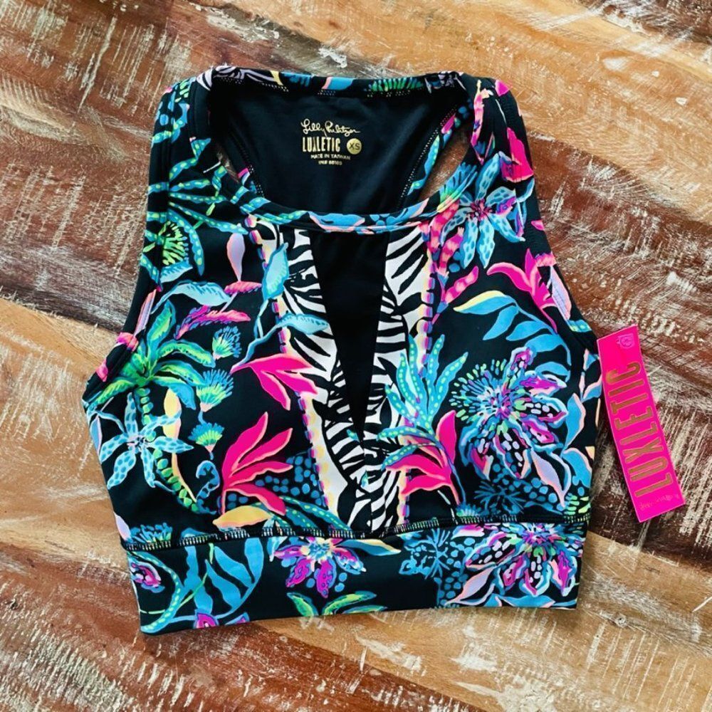 NWT Lilly Pulitzer Luxletic Somerset Sports Bra Onyx Paradise Glow Engineer XS